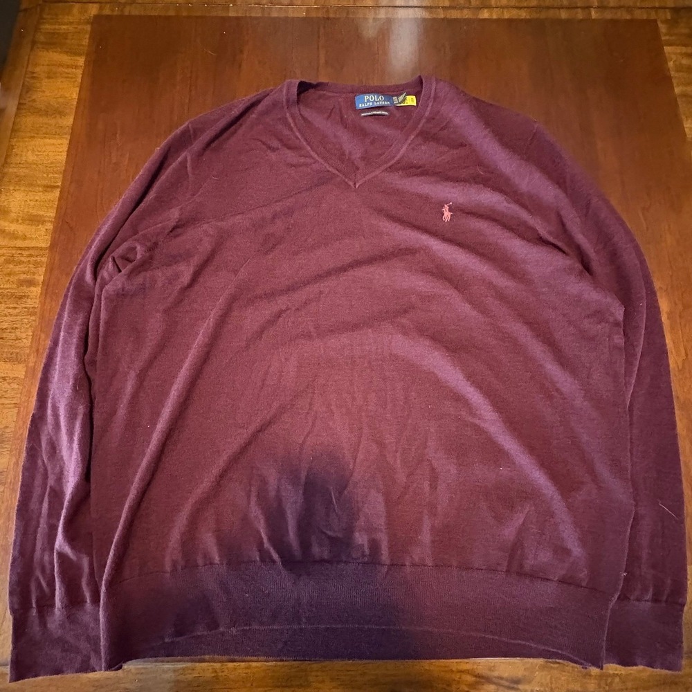 Polo Ralph Lauren Merino Wool V Neck Sweater XXL Burgundy